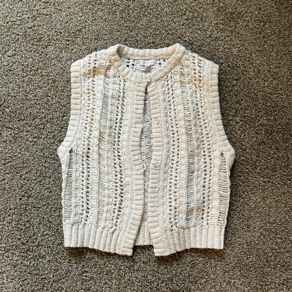 Topshop Knit Cream Vest With Buttons Small